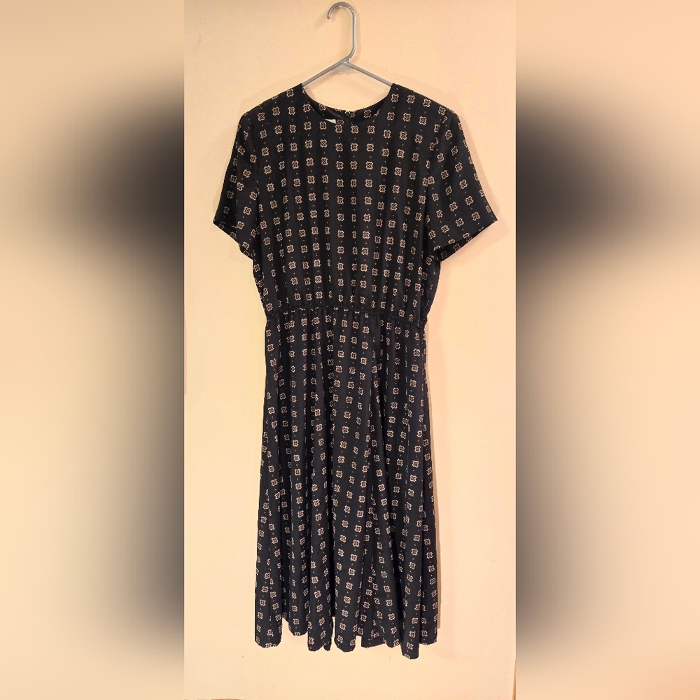 Vintage Leslie Fay Dress - Square Allover Print - Short Sleeve - Size 14